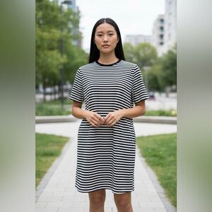 ZARA, Black & White Striped T-Shirt Dress, Straight Fit, XL